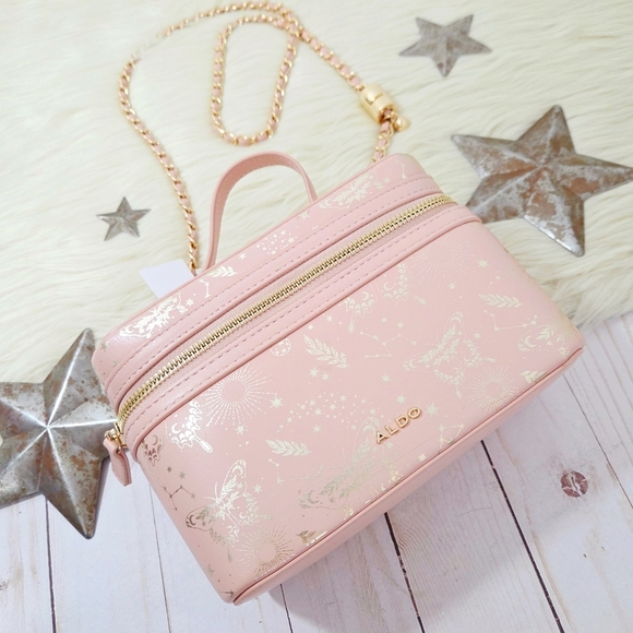 Aldo Handbags - Aldo Celestial Vanity Case Crossbody Bag Pink Metallic Gold Stars Butterfly New